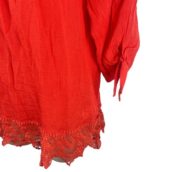 Bobeau Top Blouse Red Orange Off The Shoulder Lace‎ Hem Women's Size Medium - Picture 4 of 16